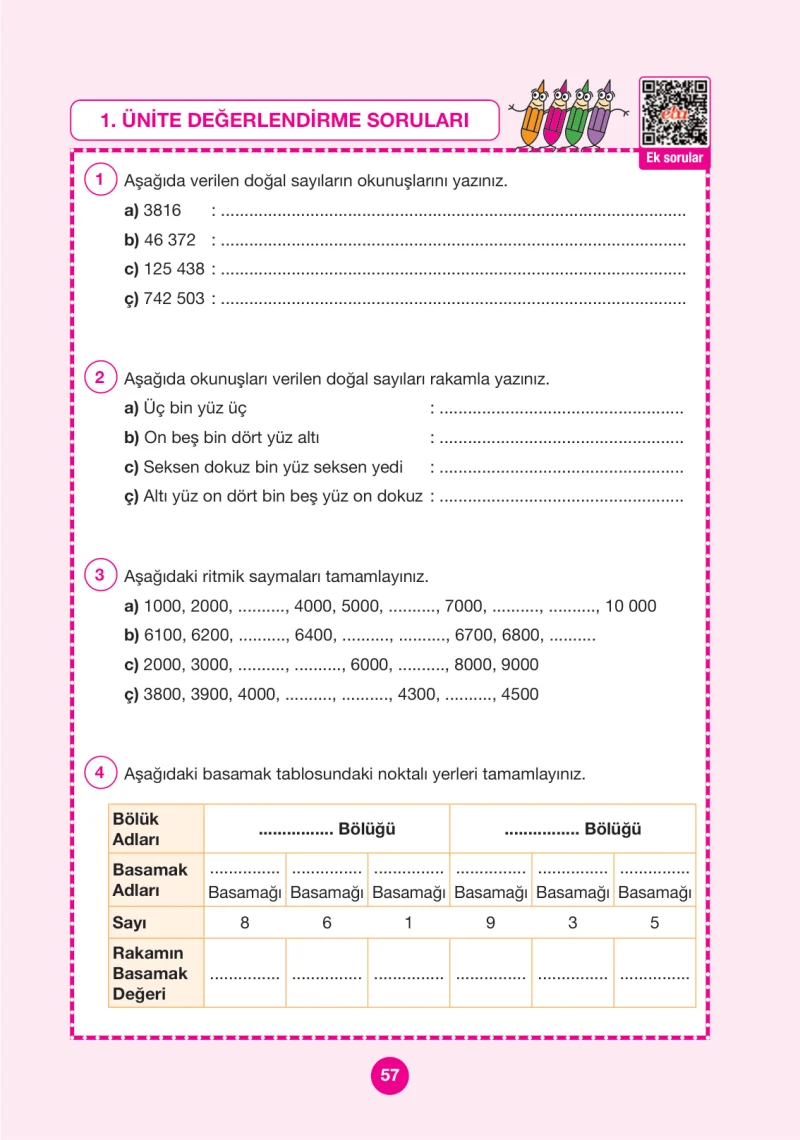 4. Sınıf Matematik Ders Kitabı Cevapları Pasifik Yayınları Sayfa 57