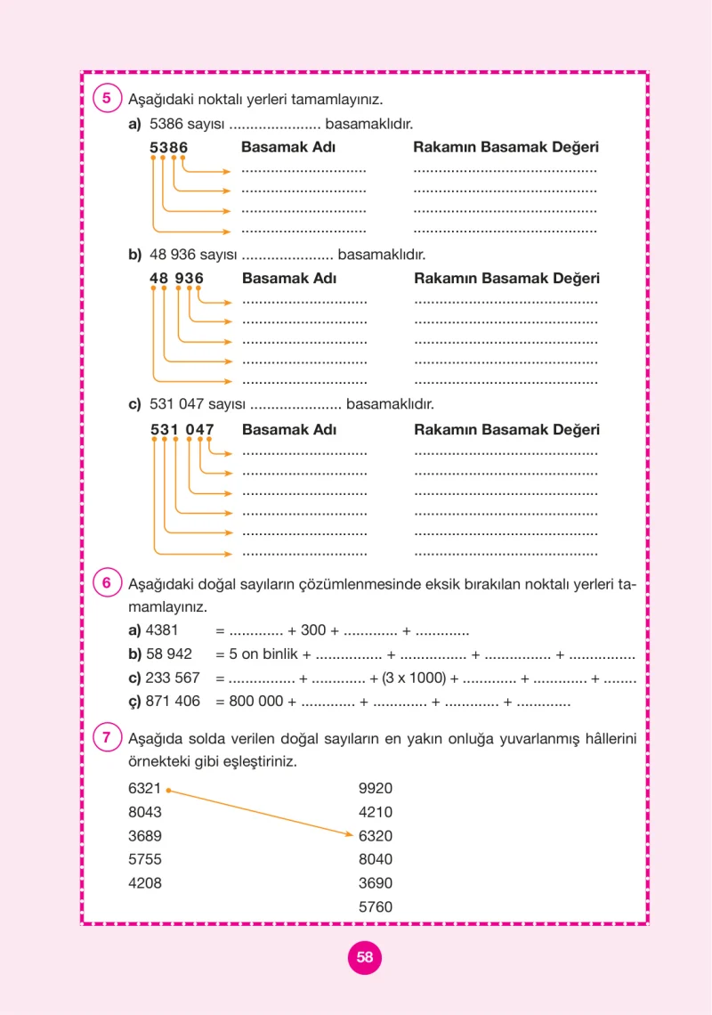 4. Sınıf Matematik Ders Kitabı Cevapları Pasifik Yayınları Sayfa 58