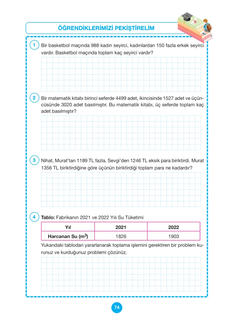 4. Sınıf Matematik Ders Kitabı Cevapları Pasifik Yayınları Sayfa 74