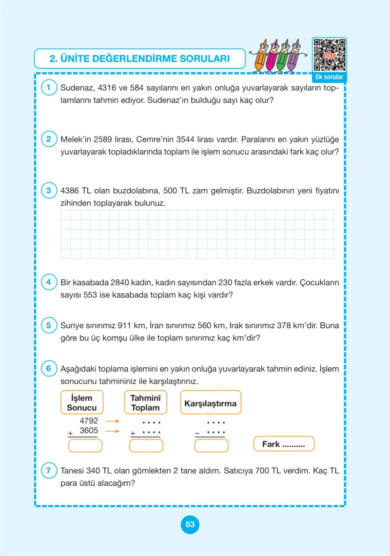4. Sınıf Matematik Ders Kitabı Cevapları Pasifik Yayınları Sayfa 83