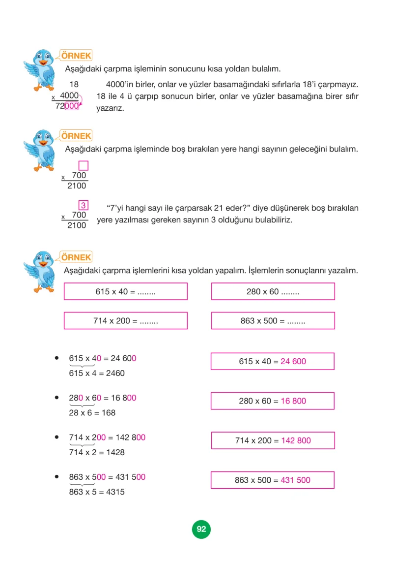 4. Sınıf Matematik Ders Kitabı Cevapları Pasifik Yayınları Sayfa 92