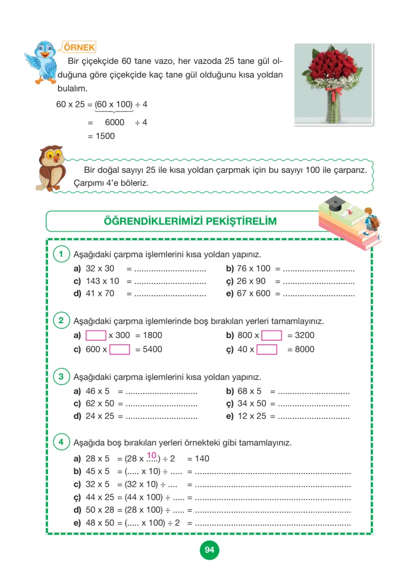 4. Sınıf Matematik Ders Kitabı Cevapları Pasifik Yayınları Sayfa 94