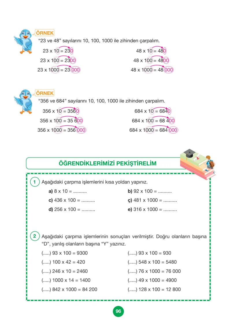 4. Sınıf Matematik Ders Kitabı Cevapları Pasifik Yayınları Sayfa 96