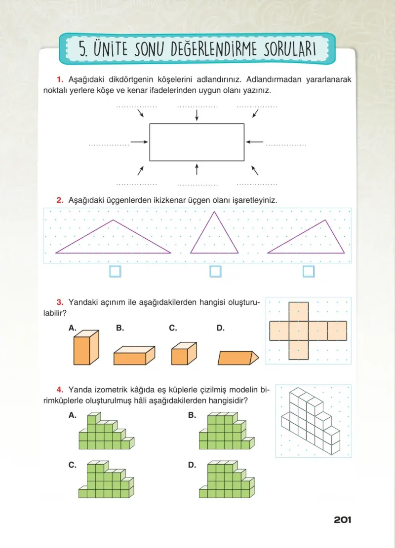4. Sınıf Matematik Ders Kitabı Cevapları Sevgi Yayınları Sayfa 201