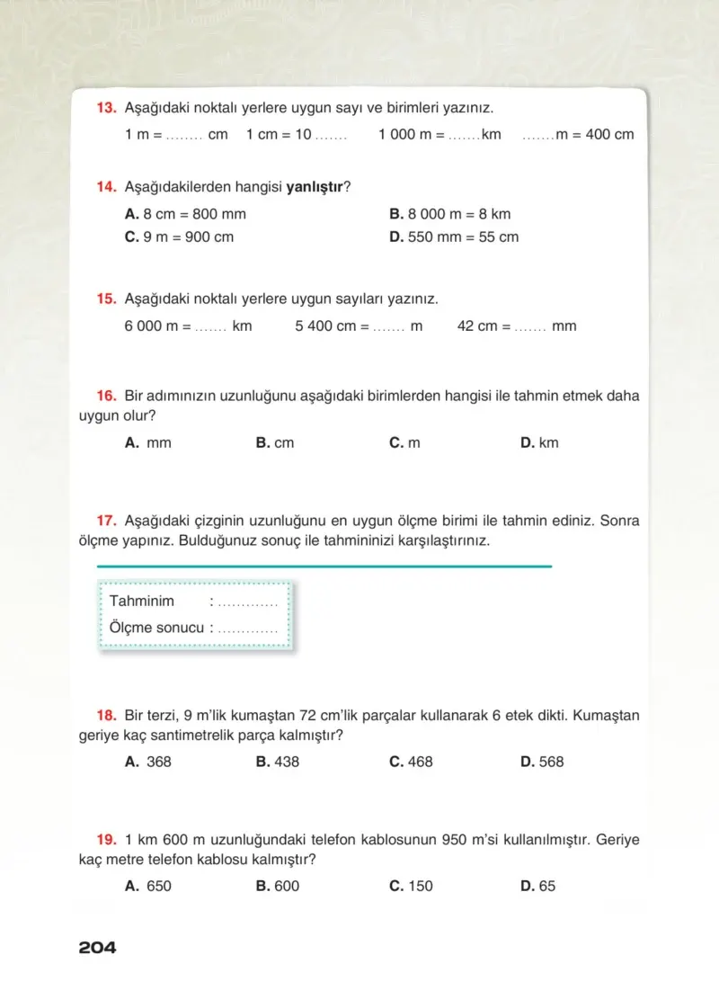 4. Sınıf Matematik Ders Kitabı Cevapları Sevgi Yayınları Sayfa 204