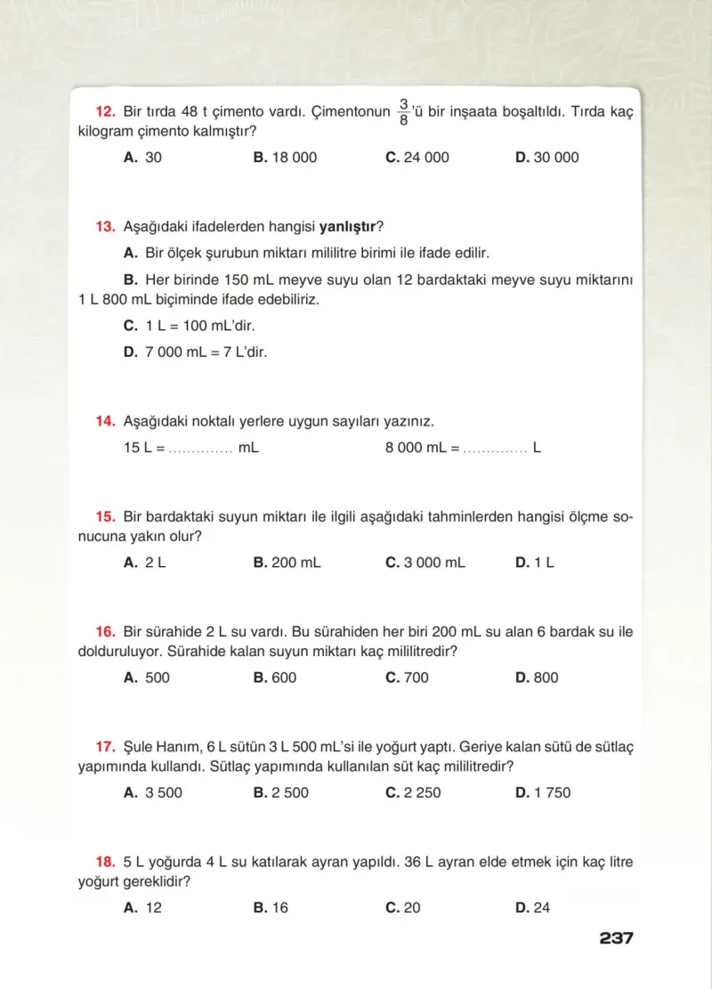 4. Sınıf Matematik Ders Kitabı Cevapları Sevgi Yayınları Sayfa 237