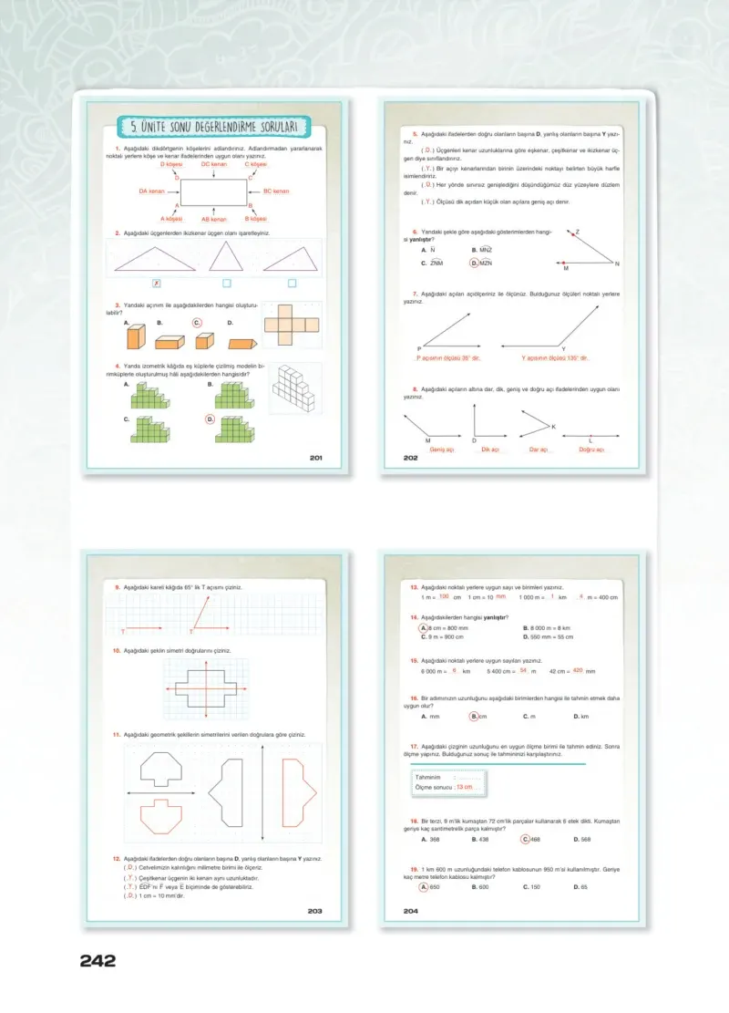 4. Sınıf Matematik Ders Kitabı Cevapları Sevgi Yayınları Sayfa 242