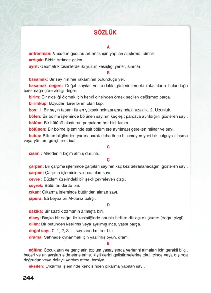 4. Sınıf Matematik Ders Kitabı Cevapları Sevgi Yayınları Sayfa 244