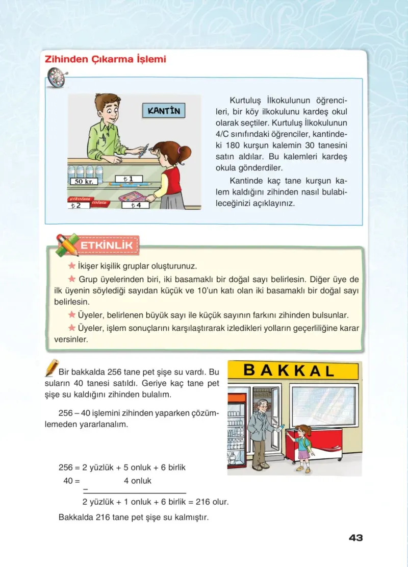 4. Sınıf Matematik Ders Kitabı Cevapları Sevgi Yayınları Sayfa 43