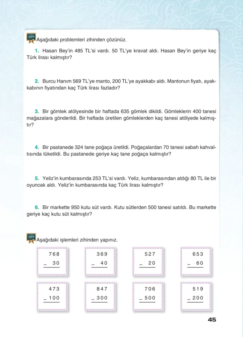 4. Sınıf Matematik Ders Kitabı Cevapları Sevgi Yayınları Sayfa 45