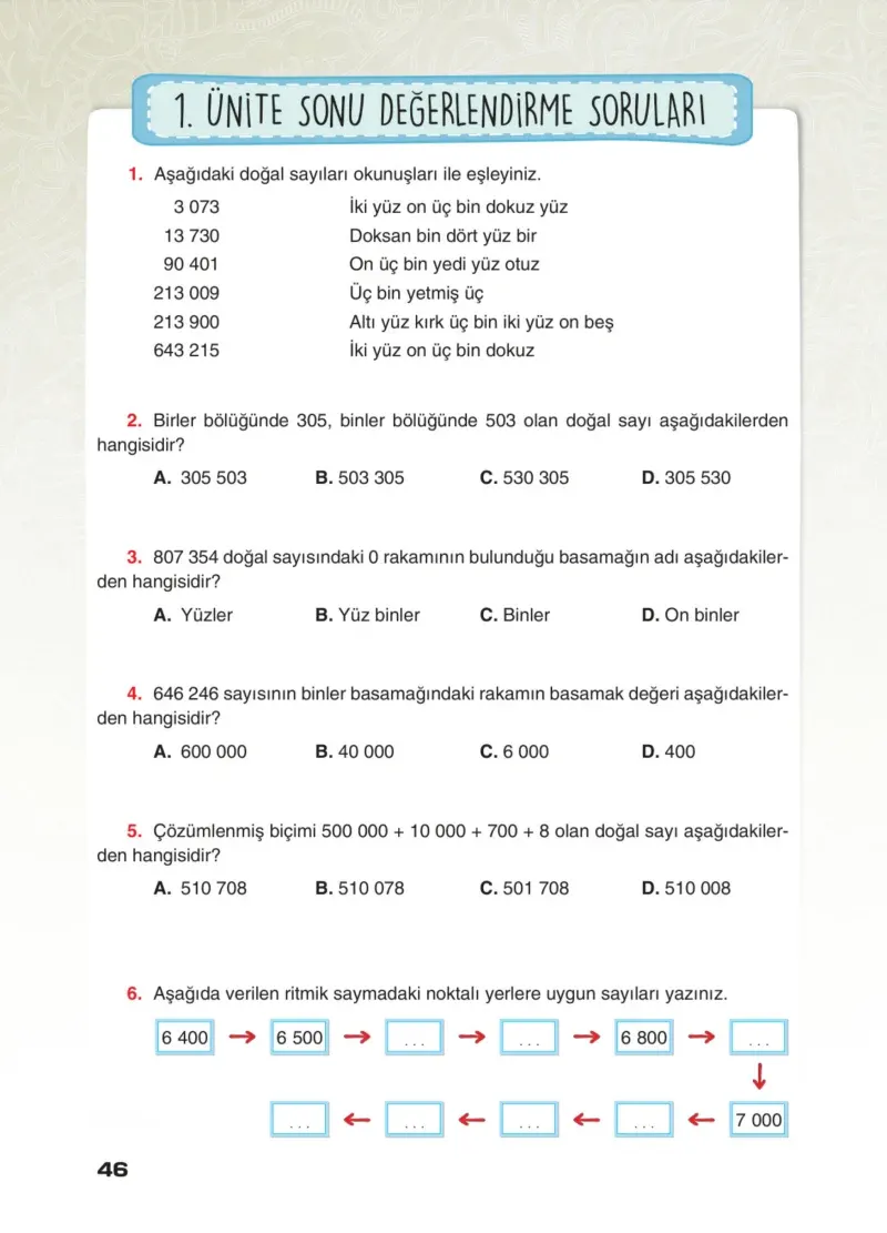 4. Sınıf Matematik Ders Kitabı Cevapları Sevgi Yayınları Sayfa 46