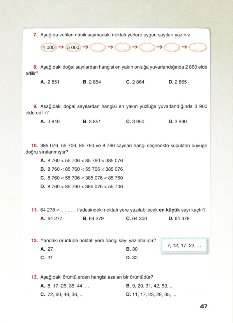 4. Sınıf Matematik Ders Kitabı Cevapları Sevgi Yayınları Sayfa 47
