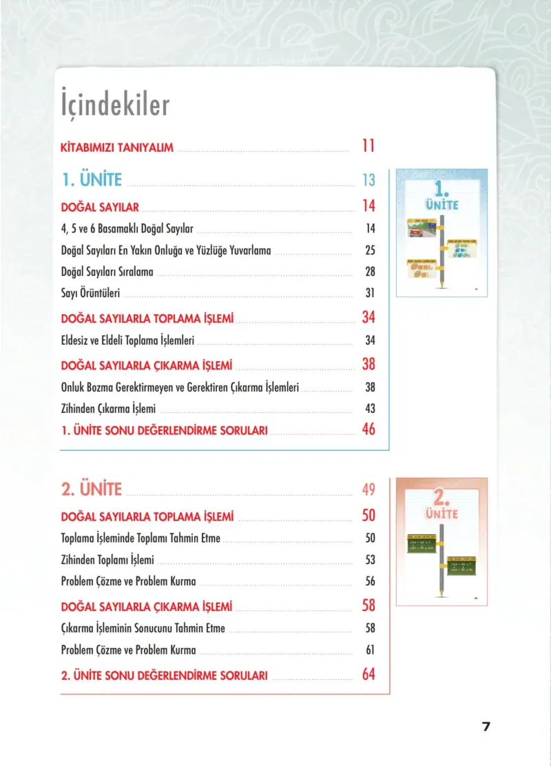 4. Sınıf Matematik Ders Kitabı Cevapları Sevgi Yayınları Sayfa 7