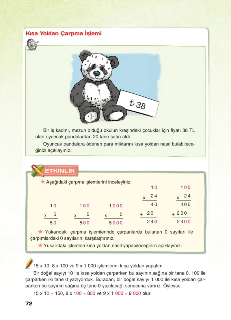 4. Sınıf Matematik Ders Kitabı Cevapları Sevgi Yayınları Sayfa 72