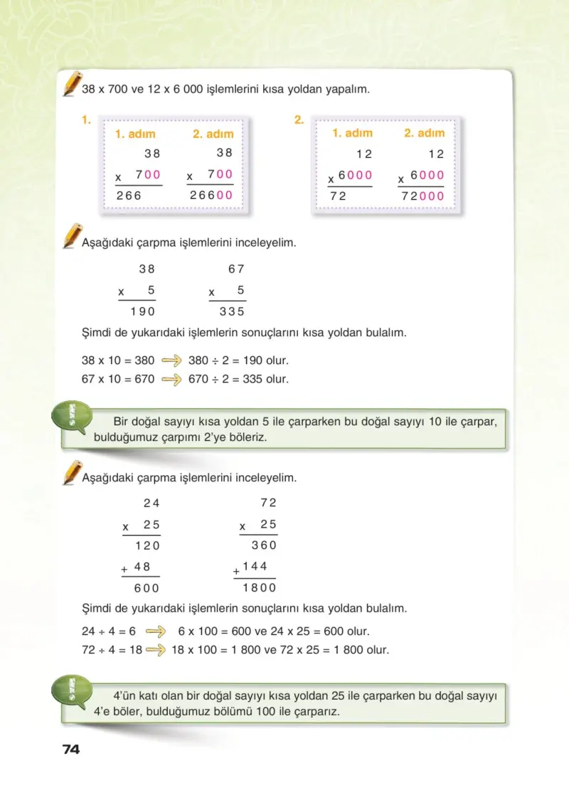 4. Sınıf Matematik Ders Kitabı Cevapları Sevgi Yayınları Sayfa 74