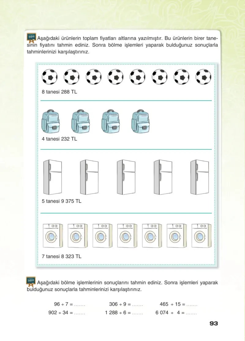 4. Sınıf Matematik Ders Kitabı Cevapları Sevgi Yayınları Sayfa 93