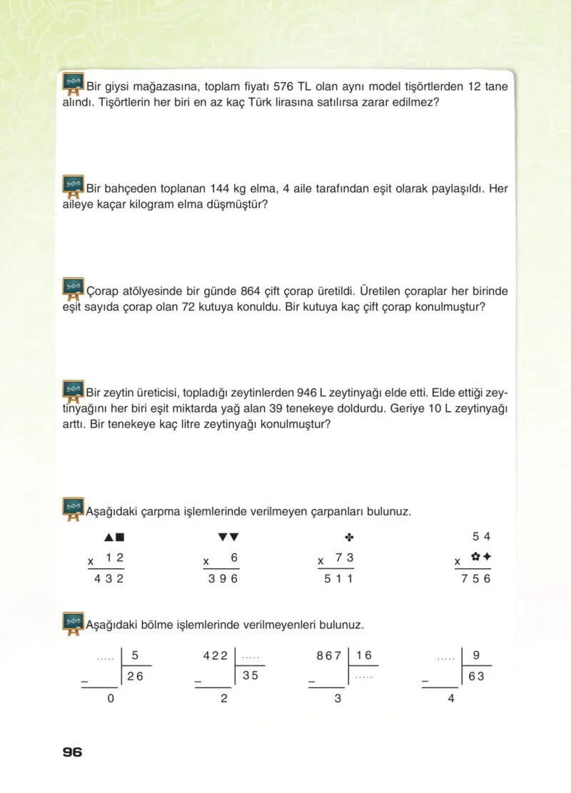 4. Sınıf Matematik Ders Kitabı Cevapları Sevgi Yayınları Sayfa 96