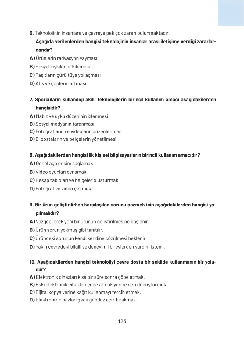 4. Sınıf Sosyal Bilgiler Ders Kitabı Cevapları Ferman Yayınları Sayfa 125