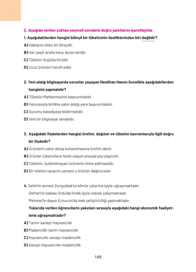 4. Sınıf Sosyal Bilgiler Ders Kitabı Cevapları Ferman Yayınları Sayfa 148