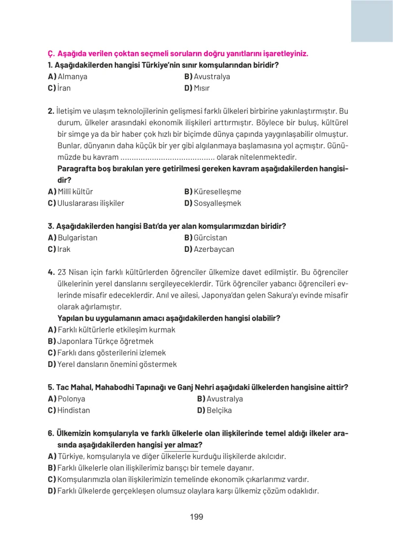 4. Sınıf Sosyal Bilgiler Ders Kitabı Cevapları Ferman Yayınları Sayfa 199