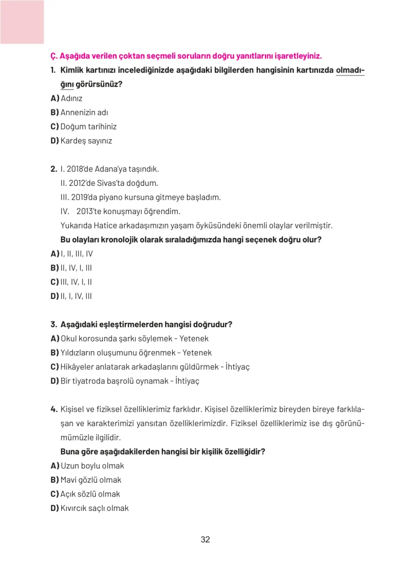 4. Sınıf Sosyal Bilgiler Ders Kitabı Cevapları Ferman Yayınları Sayfa 32