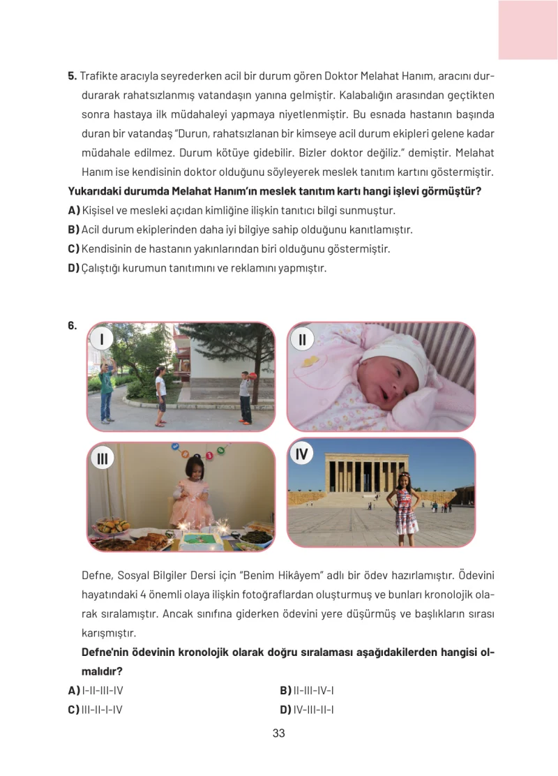 4. Sınıf Sosyal Bilgiler Ders Kitabı Cevapları Ferman Yayınları Sayfa 33