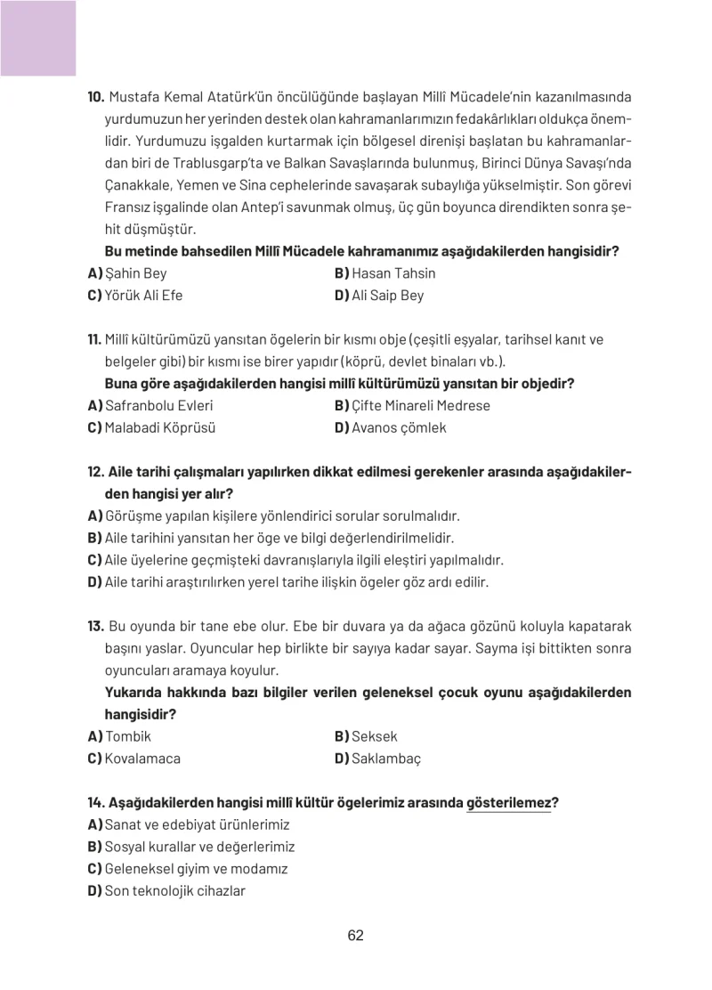 4. Sınıf Sosyal Bilgiler Ders Kitabı Cevapları Ferman Yayınları Sayfa 62
