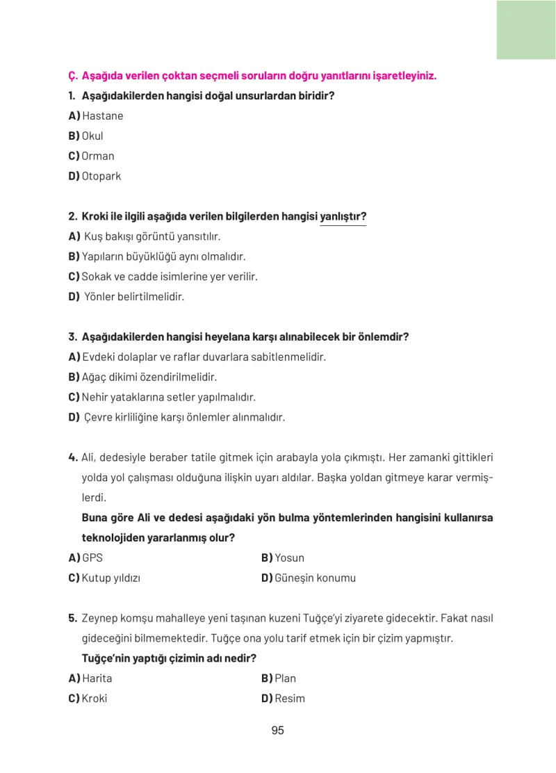 4. Sınıf Sosyal Bilgiler Ders Kitabı Cevapları Ferman Yayınları Sayfa 95