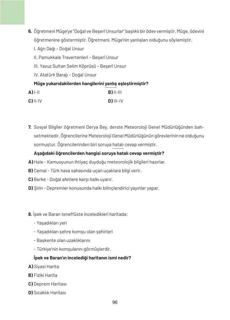 4. Sınıf Sosyal Bilgiler Ders Kitabı Cevapları Ferman Yayınları Sayfa 96