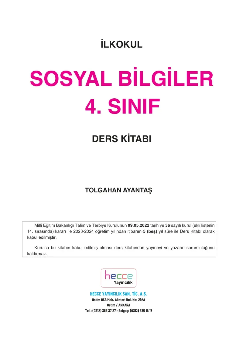 4. Sınıf Sosyal Bilgiler Ders Kitabı Cevapları Hecce Yayınları Sayfa 1