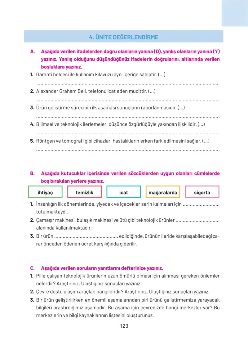4. Sınıf Sosyal Bilgiler Ders Kitabı Cevapları Hecce Yayınları Sayfa 123