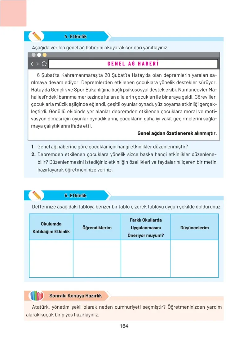 4. Sınıf Sosyal Bilgiler Ders Kitabı Cevapları Hecce Yayınları Sayfa 164