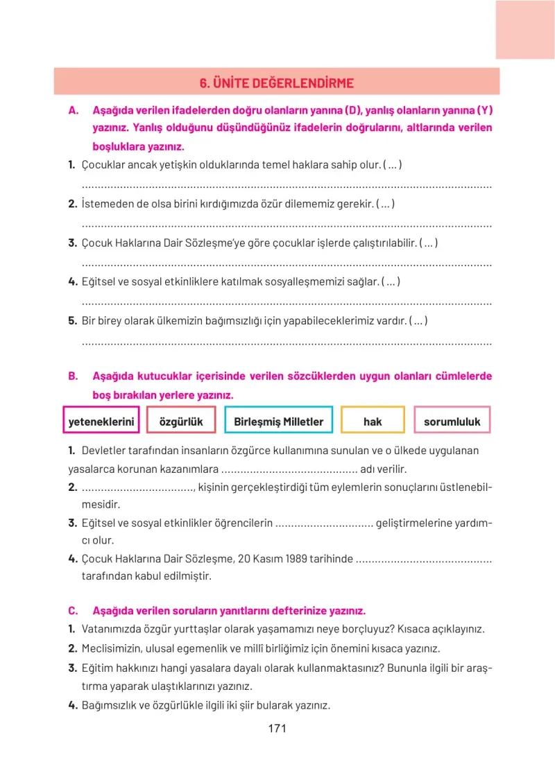 4. Sınıf Sosyal Bilgiler Ders Kitabı Cevapları Hecce Yayınları Sayfa 171