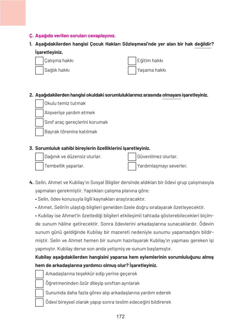4. Sınıf Sosyal Bilgiler Ders Kitabı Cevapları Hecce Yayınları Sayfa 172