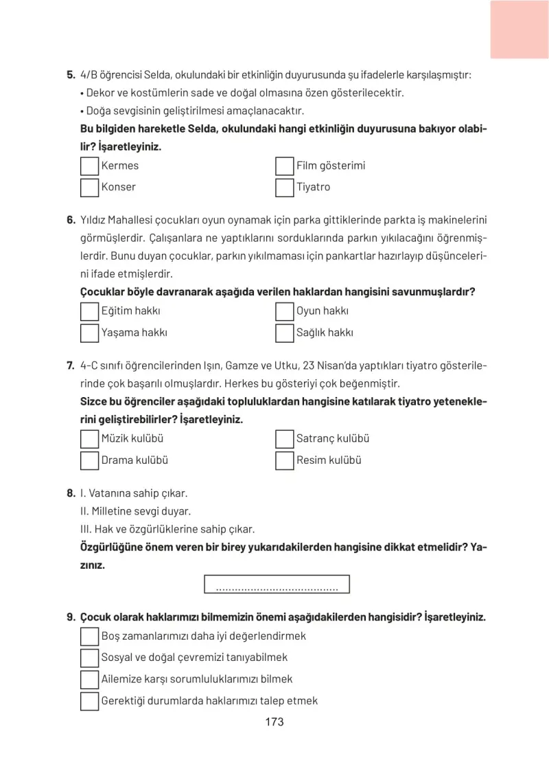 4. Sınıf Sosyal Bilgiler Ders Kitabı Cevapları Hecce Yayınları Sayfa 173
