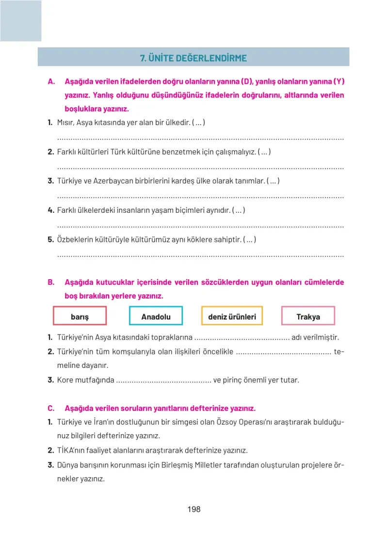 4. Sınıf Sosyal Bilgiler Ders Kitabı Cevapları Hecce Yayınları Sayfa 198