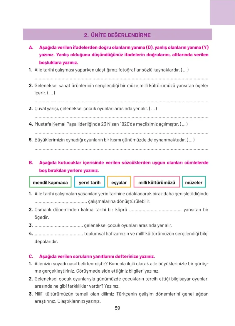 4. Sınıf Sosyal Bilgiler Ders Kitabı Cevapları Hecce Yayınları Sayfa 59