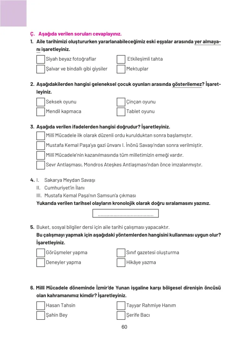 4. Sınıf Sosyal Bilgiler Ders Kitabı Cevapları Hecce Yayınları Sayfa 60