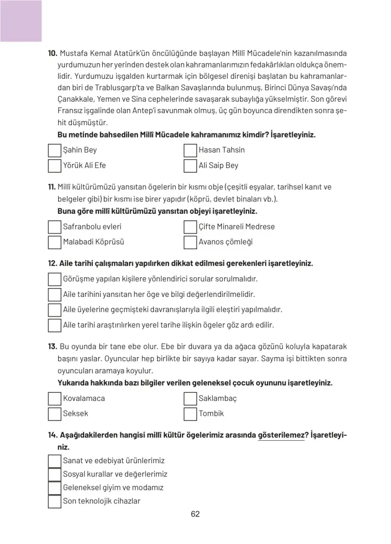 4. Sınıf Sosyal Bilgiler Ders Kitabı Cevapları Hecce Yayınları Sayfa 62