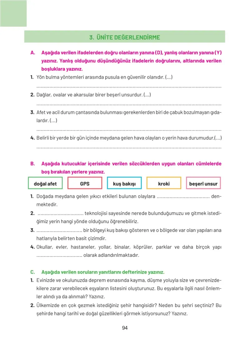 4. Sınıf Sosyal Bilgiler Ders Kitabı Cevapları Hecce Yayınları Sayfa 94