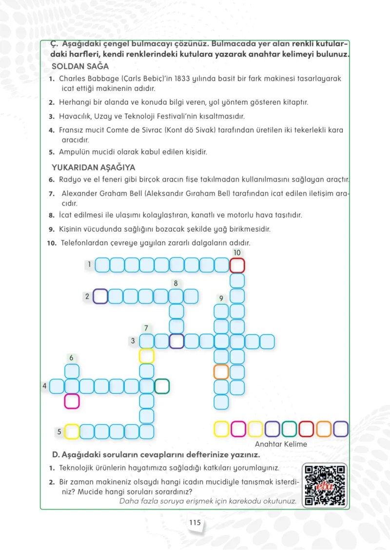 4. Sınıf Sosyal Bilgiler Ders Kitabı Cevapları Meb Yayınları Sayfa 115