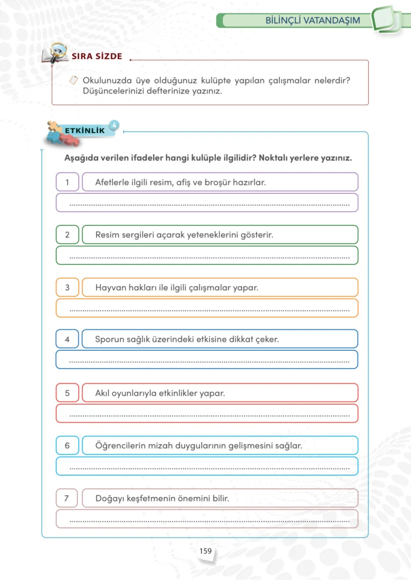 4. Sınıf Sosyal Bilgiler Ders Kitabı Cevapları Meb Yayınları Sayfa 159