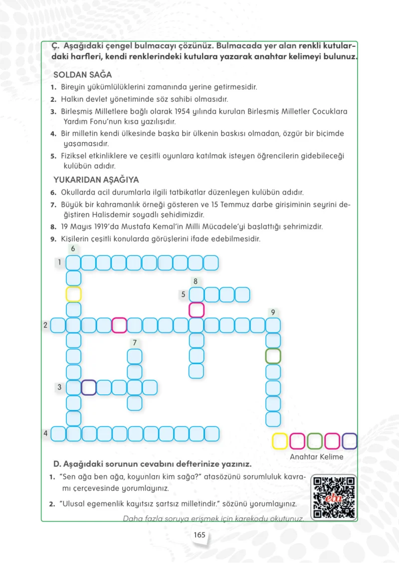 4. Sınıf Sosyal Bilgiler Ders Kitabı Cevapları Meb Yayınları Sayfa 165