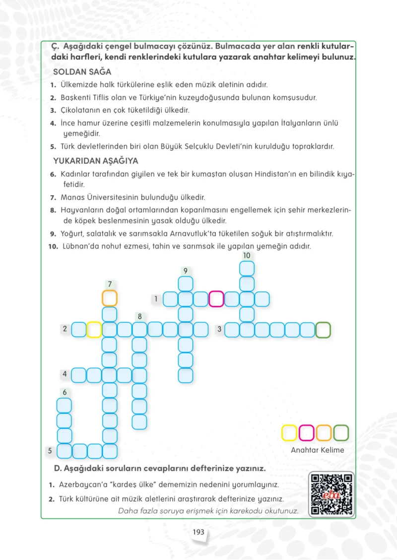 4. Sınıf Sosyal Bilgiler Ders Kitabı Cevapları Meb Yayınları Sayfa 193