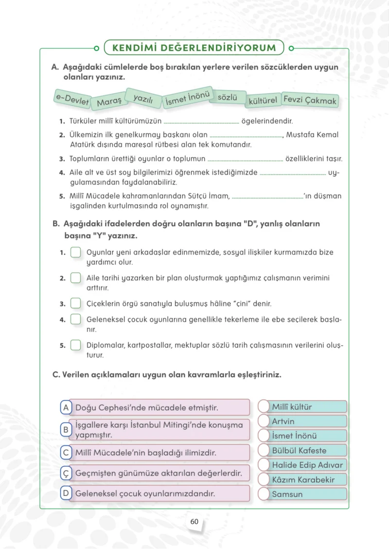 4. Sınıf Sosyal Bilgiler Ders Kitabı Cevapları Meb Yayınları Sayfa 60