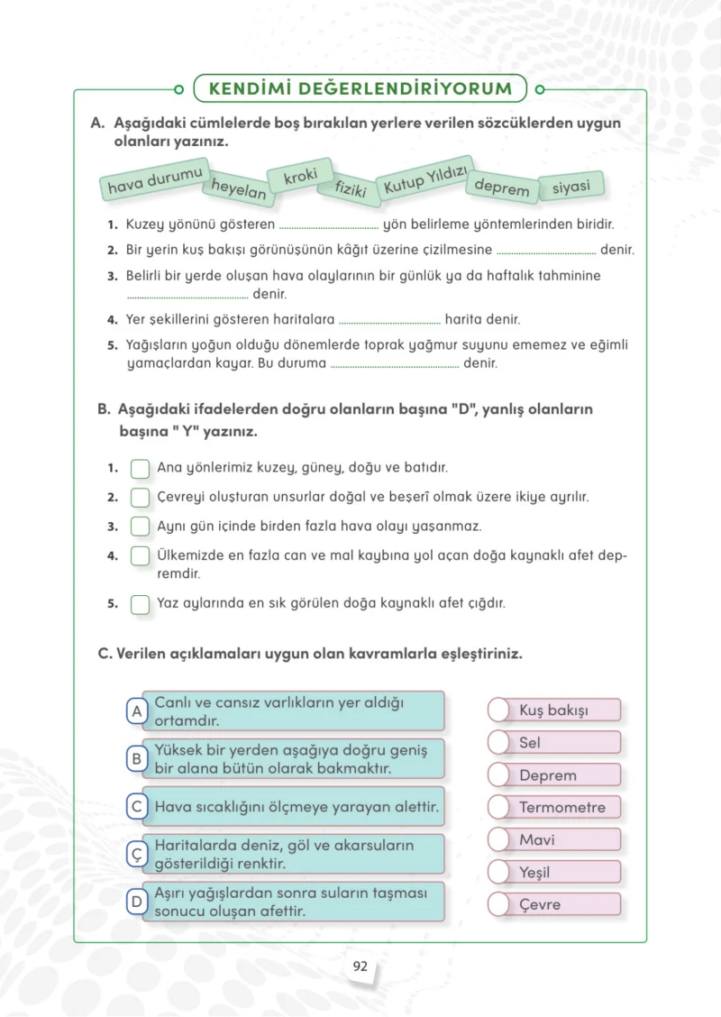 4. Sınıf Sosyal Bilgiler Ders Kitabı Cevapları Meb Yayınları Sayfa 92