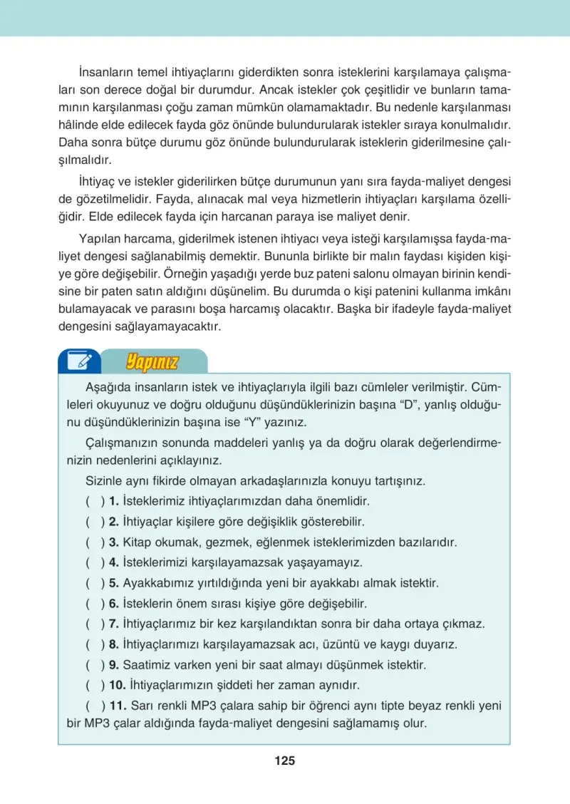 4. Sınıf Sosyal Bilgiler Ders Kitabı Cevapları Tuna Matbaacılık Sayfa 125