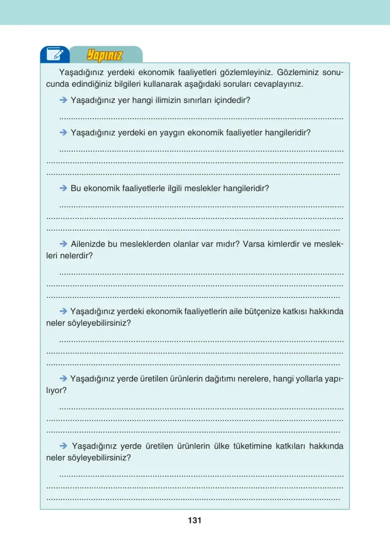 4. Sınıf Sosyal Bilgiler Ders Kitabı Cevapları Tuna Matbaacılık Sayfa 131