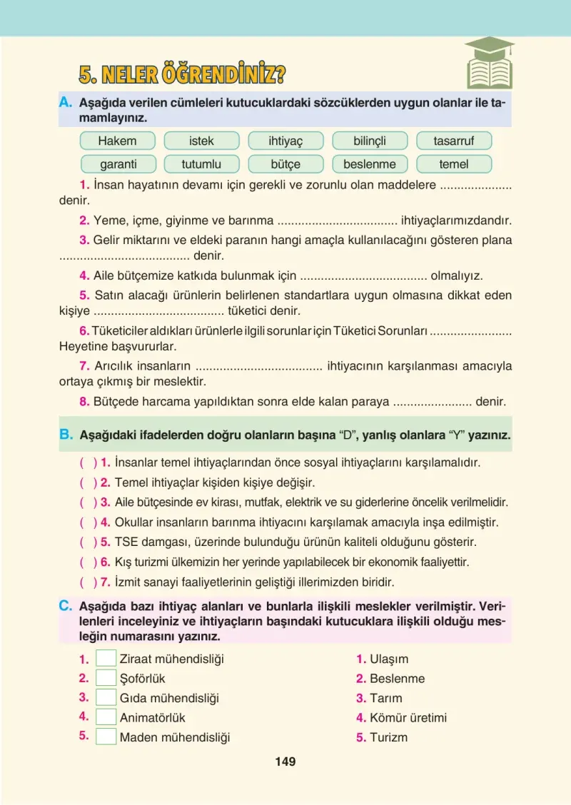 4. Sınıf Sosyal Bilgiler Ders Kitabı Cevapları Tuna Matbaacılık Sayfa 149