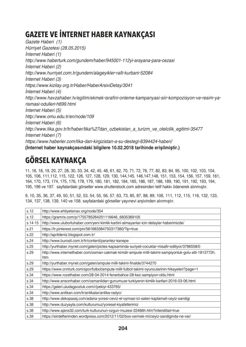 4. Sınıf Sosyal Bilgiler Ders Kitabı Cevapları Tuna Matbaacılık Sayfa 204